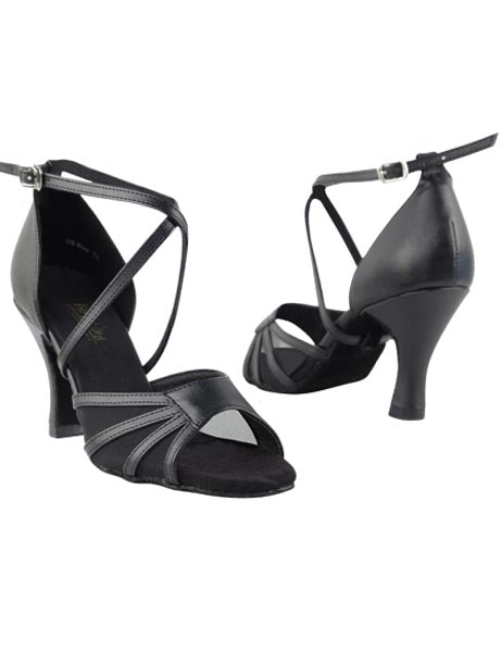 Very Fine 1601 Black Leather & Black Mesh 2" Ballroom Shoes